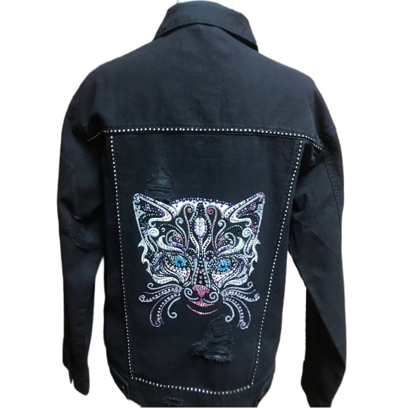 AristoCAT Oversized Black Distressed Denim Jacket - Picture 2 of 10